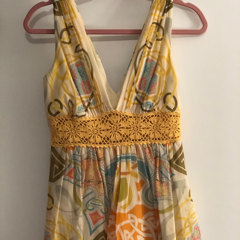 Nicole Miller retro silk top with crochet detail